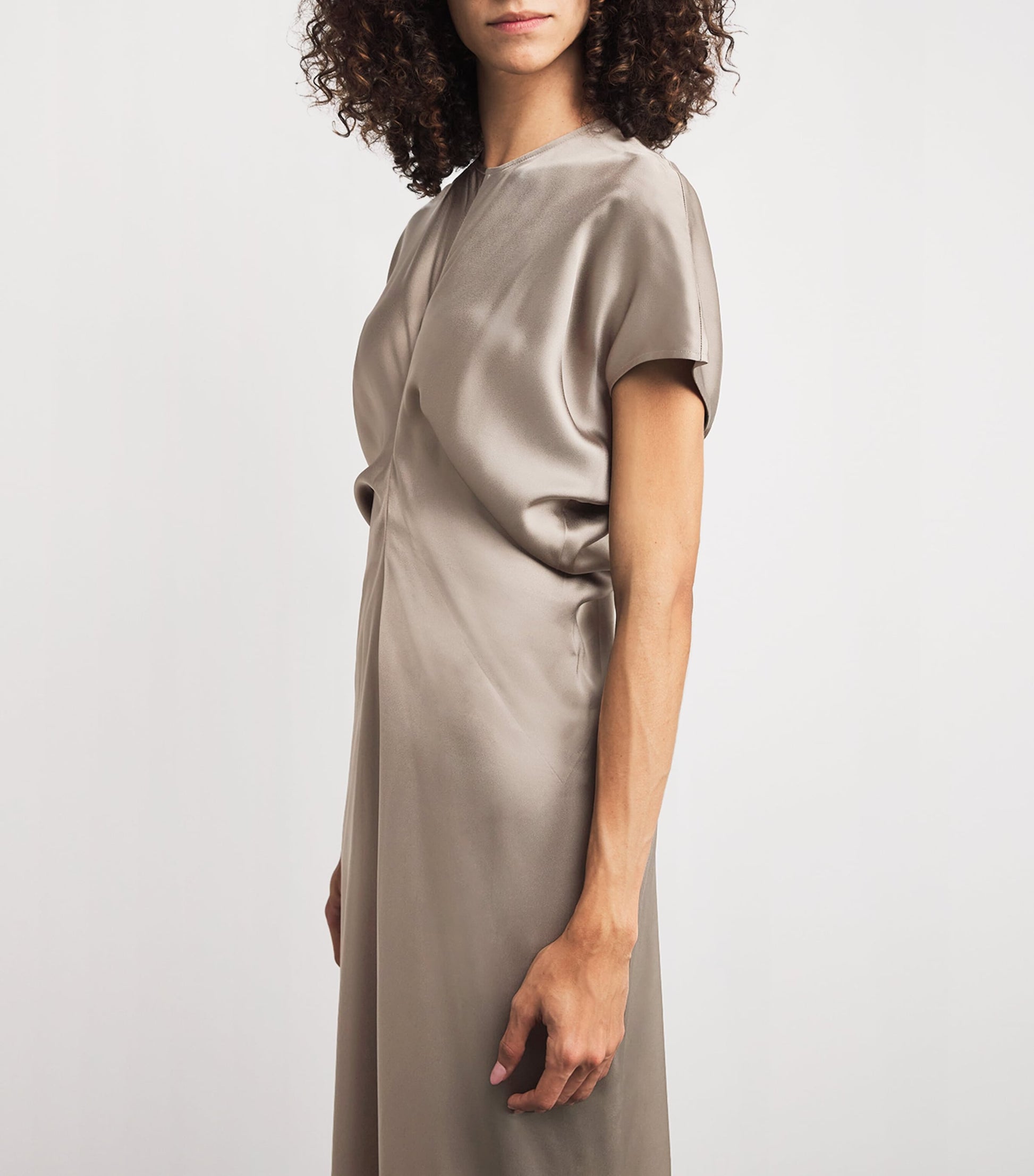 Toteme Beige Satin Slouch-Waist Midi Dress