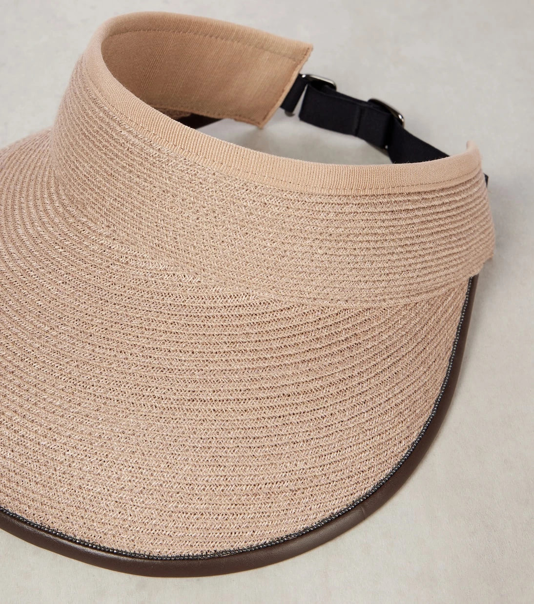 Brunello Cucinelli - Leather-trimmed raffia visor