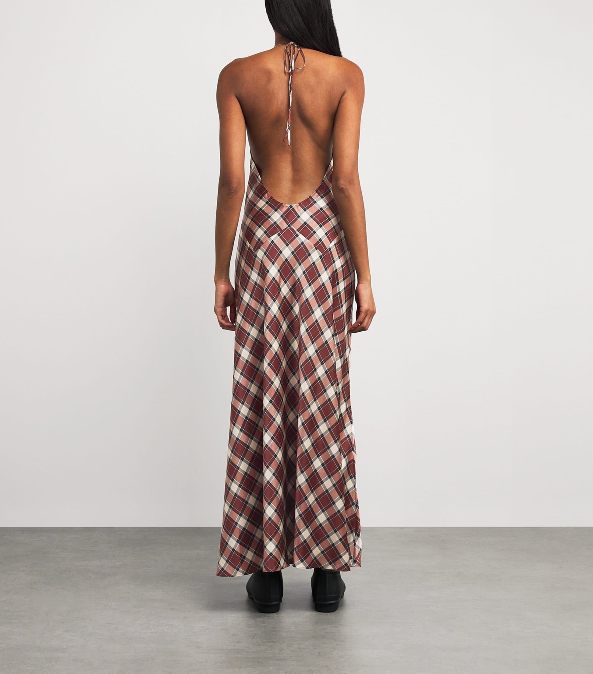 DÔEN Multi Silk Plaid Maxime Maxi Dress