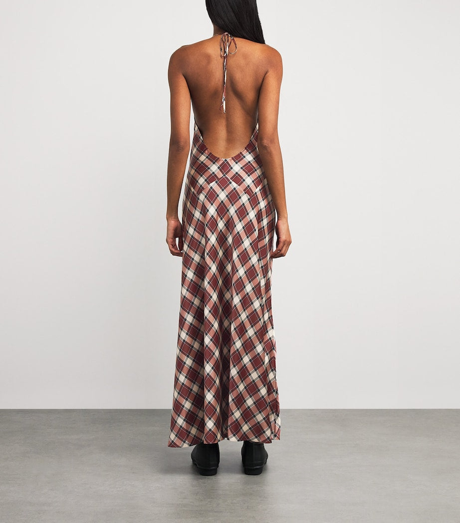 DÔEN Multi Silk Plaid Maxime Maxi Dress