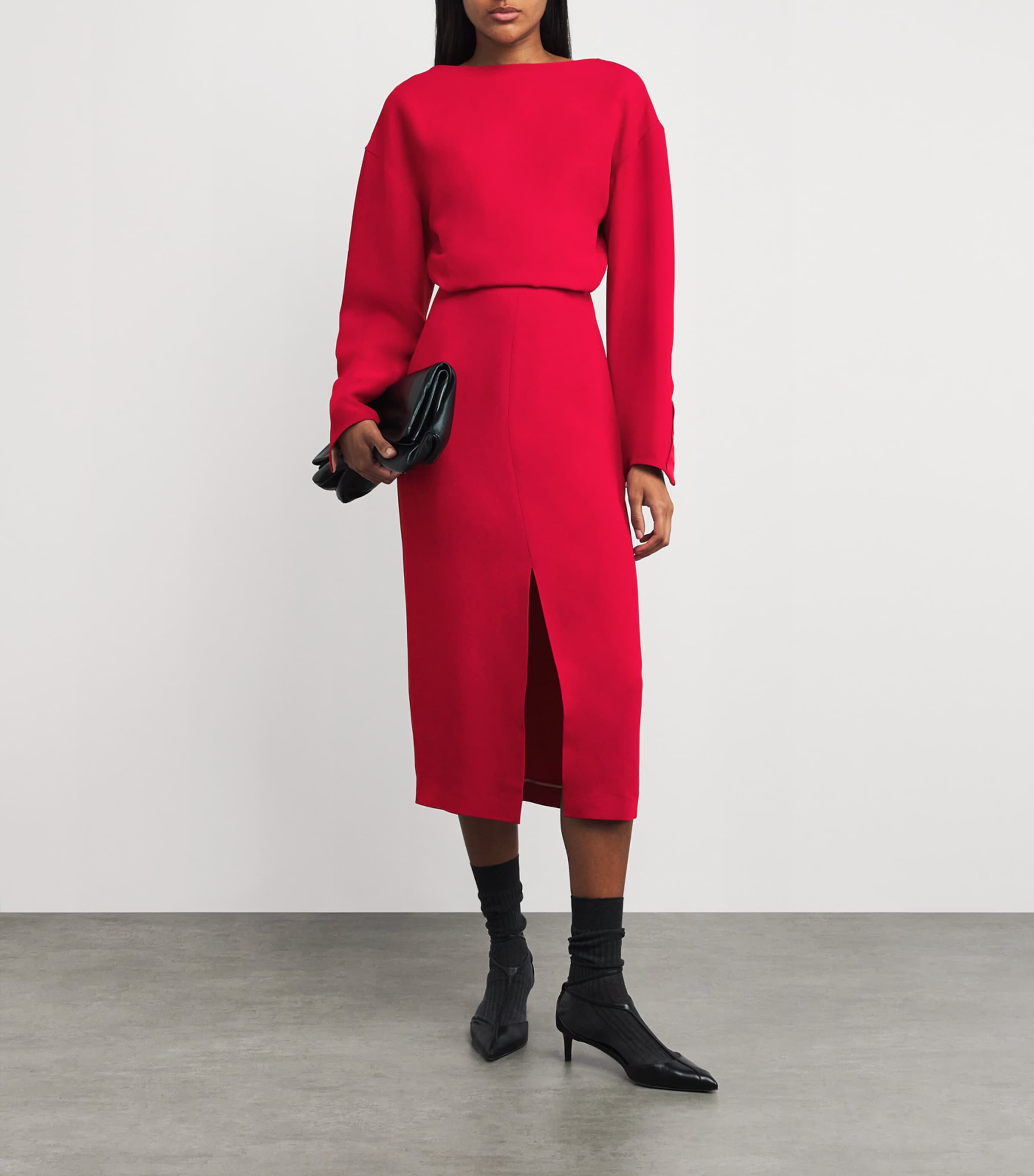 Carven Red Crepe Midi Dress