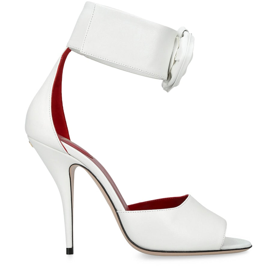 Valentino Garavani White Leather Drip Rose Sandals 105