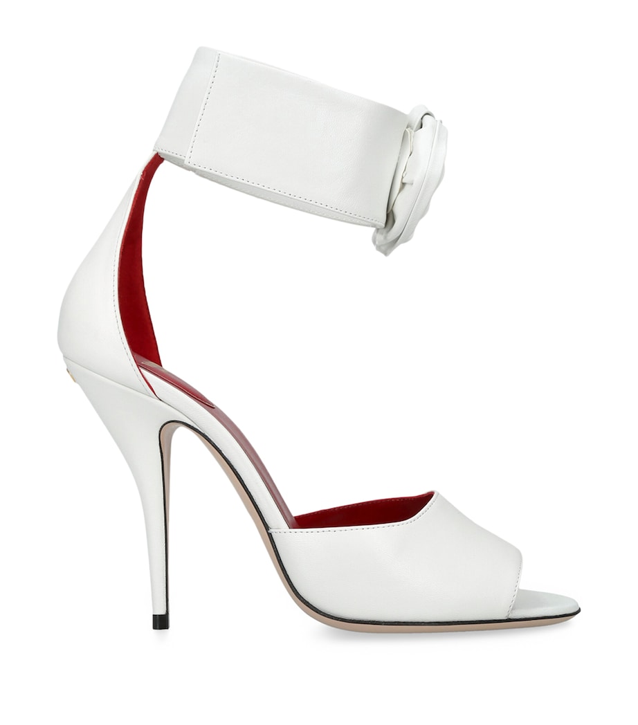 Valentino Garavani White Leather Drip Rose Sandals 105