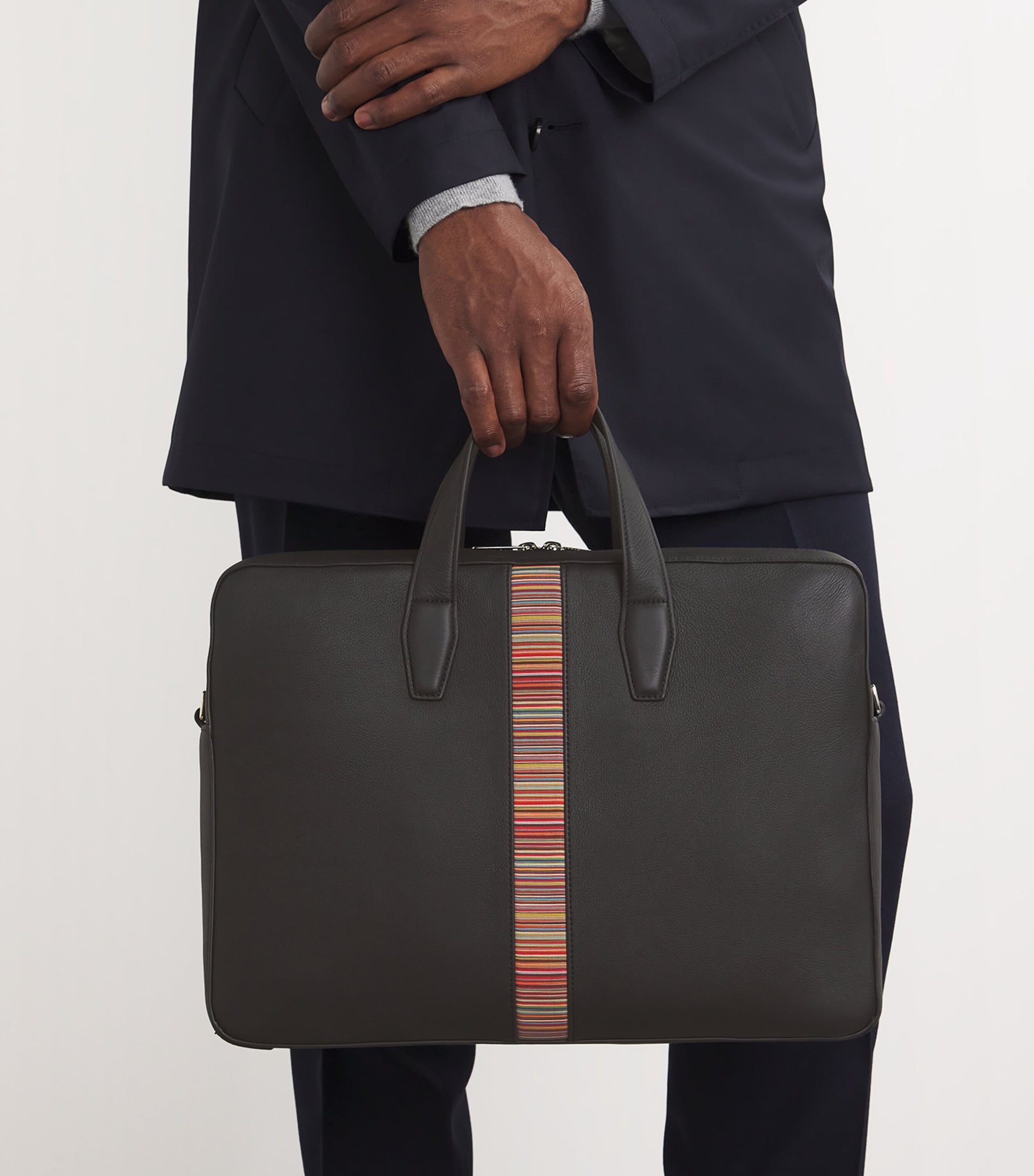Leather Signature Stripe Briefcase