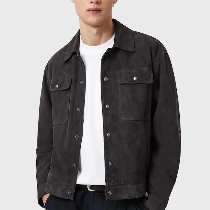 AllSaints яке мъжко от велур SHELTON