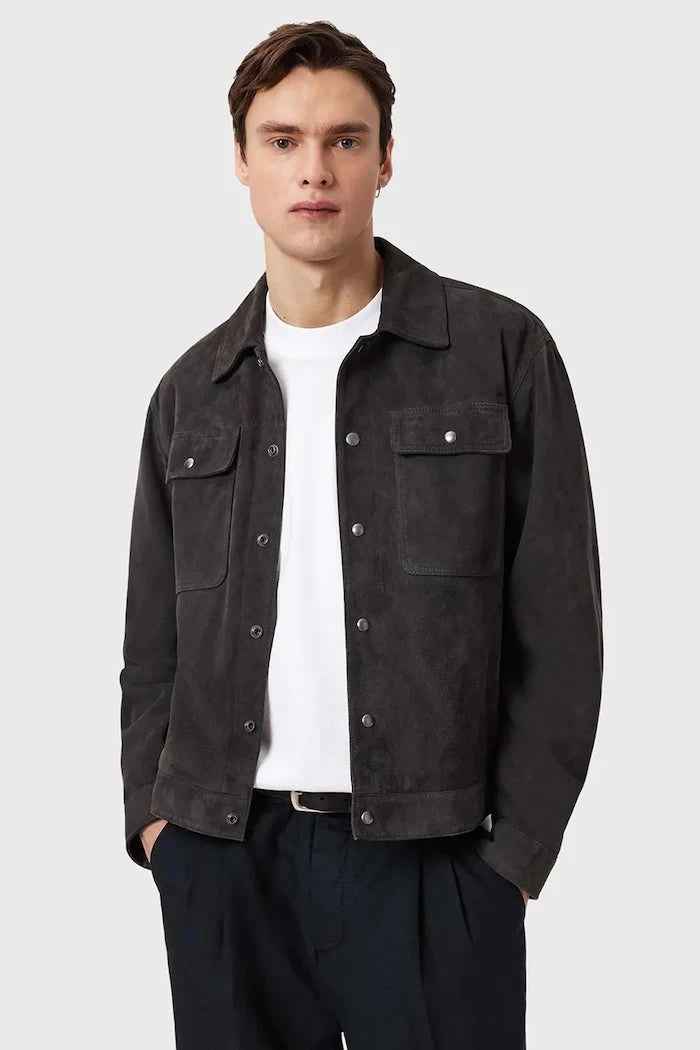 AllSaints яке мъжко от велур SHELTON