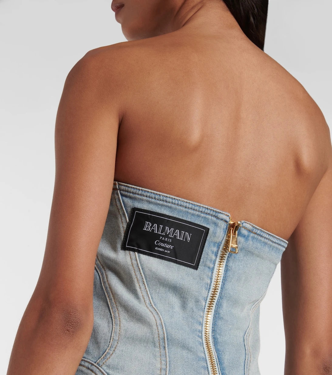 Balmain - Denim bustier dress