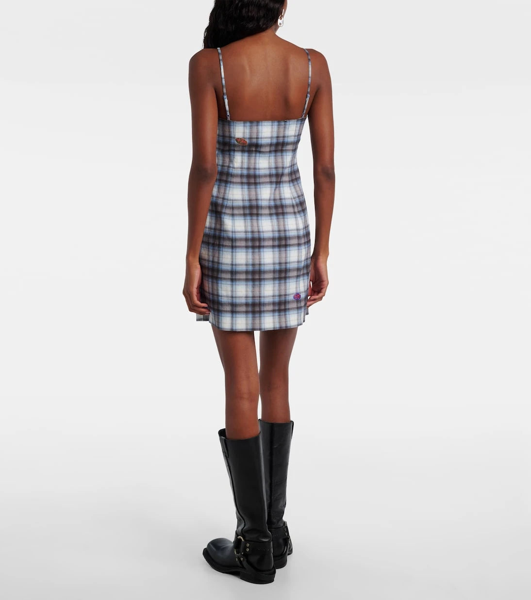 Acne Studios - فستان قصير من مزيج الكتان المنقوش