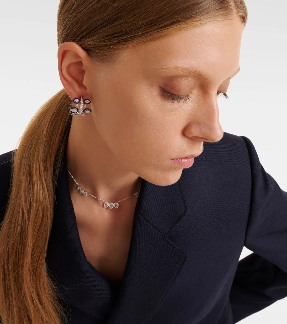 Kamyen - Tulip 18kt white gold earrings with diamonds