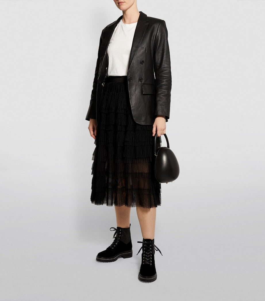 Maje Black Semi-Sheer Midi Skirt