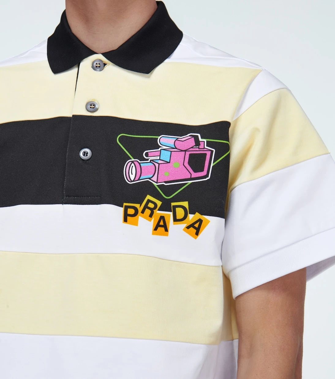 Prada - Camera printed striped polo shirt
