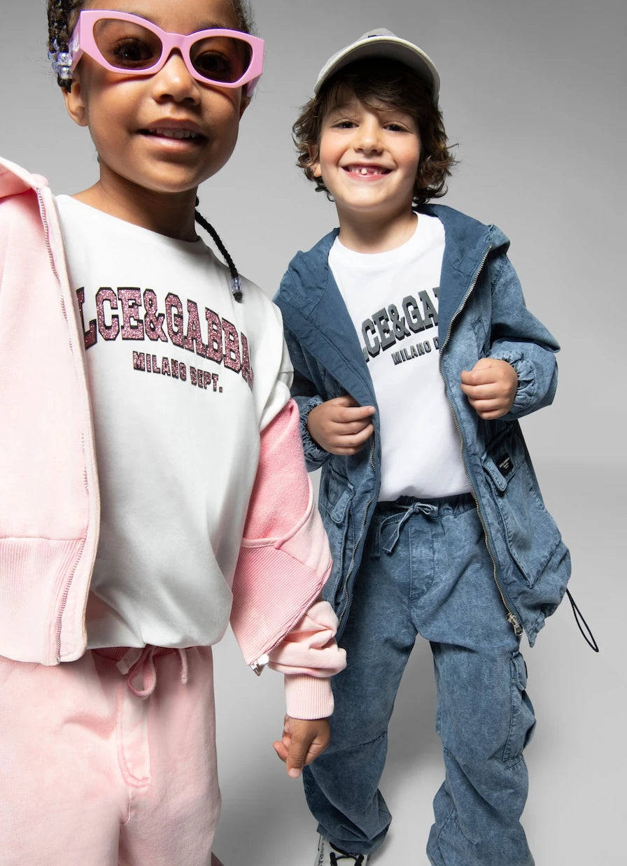 Dolce&Gabbana Kids - بنطال رياضي جيرسيه قطني بشعار