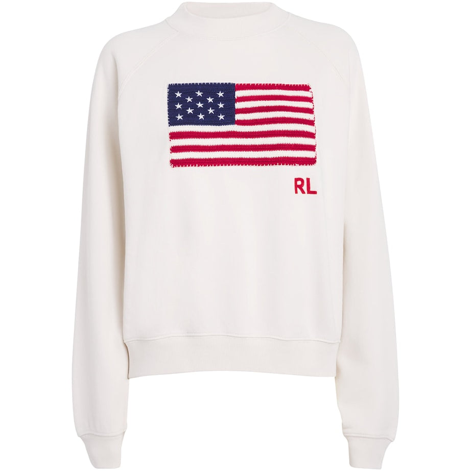 Cotton American Flag Sweatshirt WHITE
