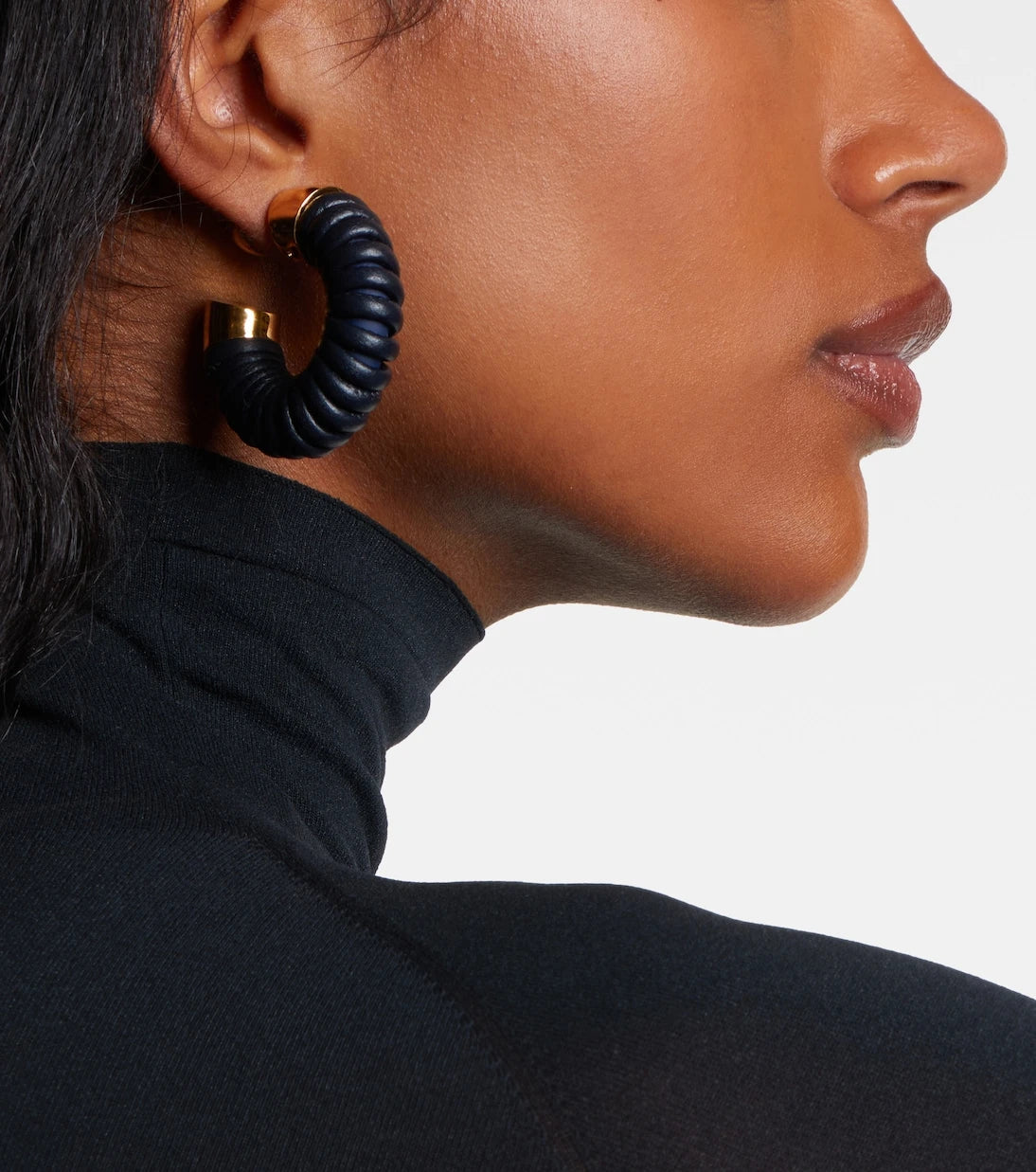 Alaïa - Bobine leather-trimmed hoop earrings