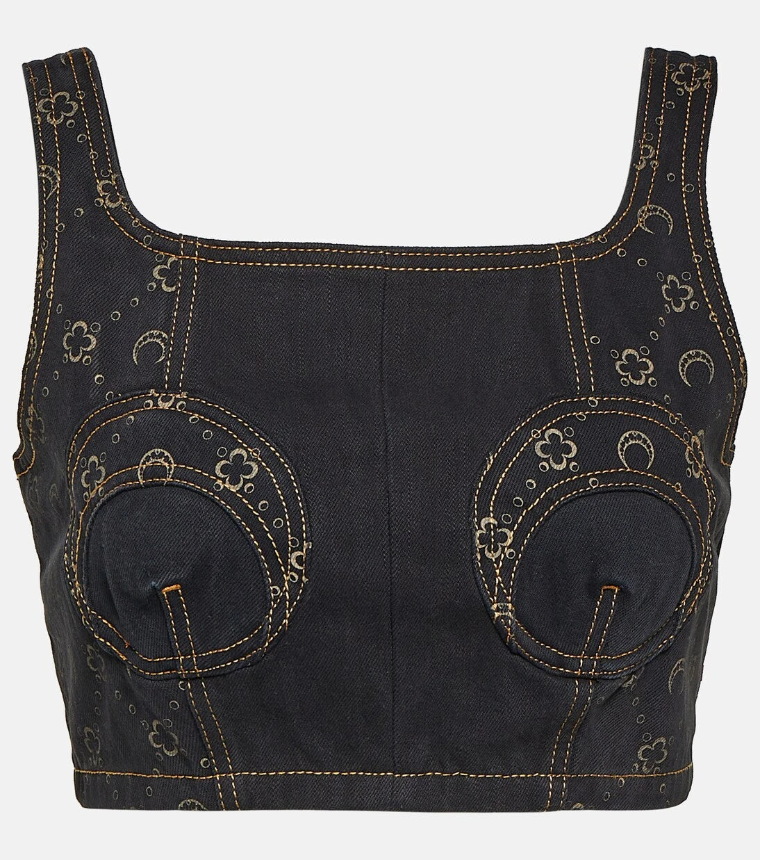 Marine Serre - Regenerated cropped denim bustier