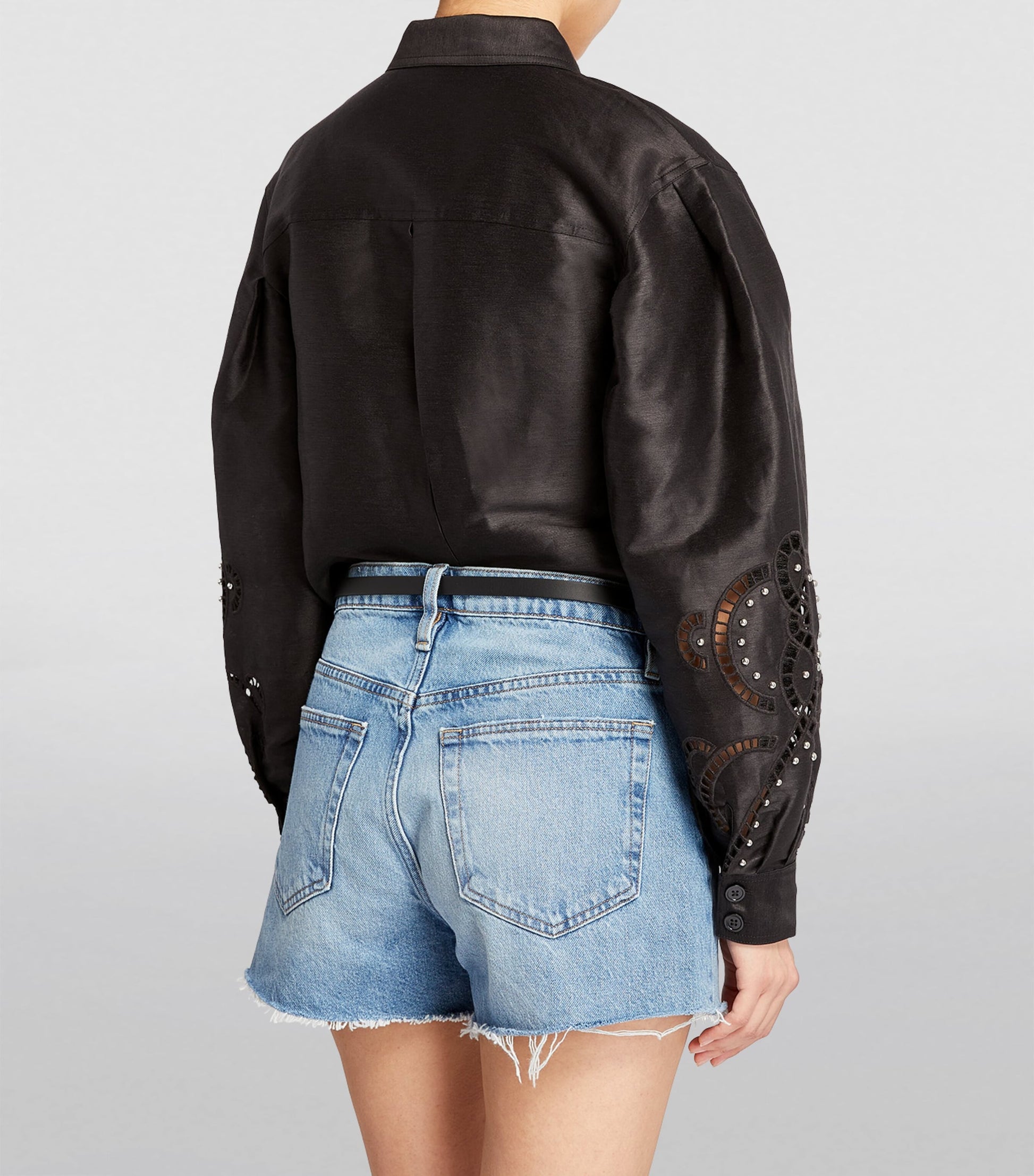 Maje Black Leather Logo Thin Belt