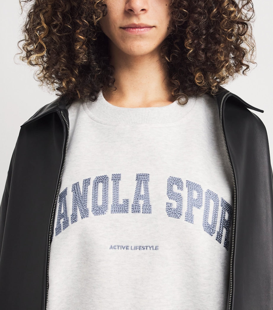 Adanola Grey Organic Cotton Varsity Chainstitch Sweatshirt