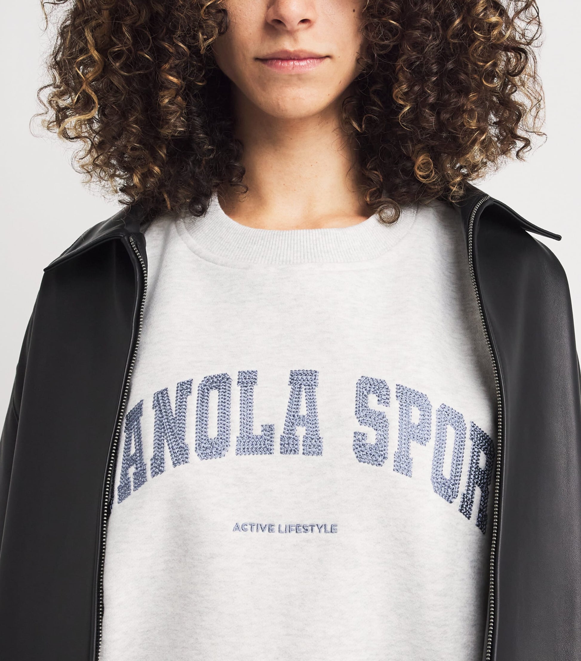 Adanola Grey Organic Cotton Varsity Chainstitch Sweatshirt