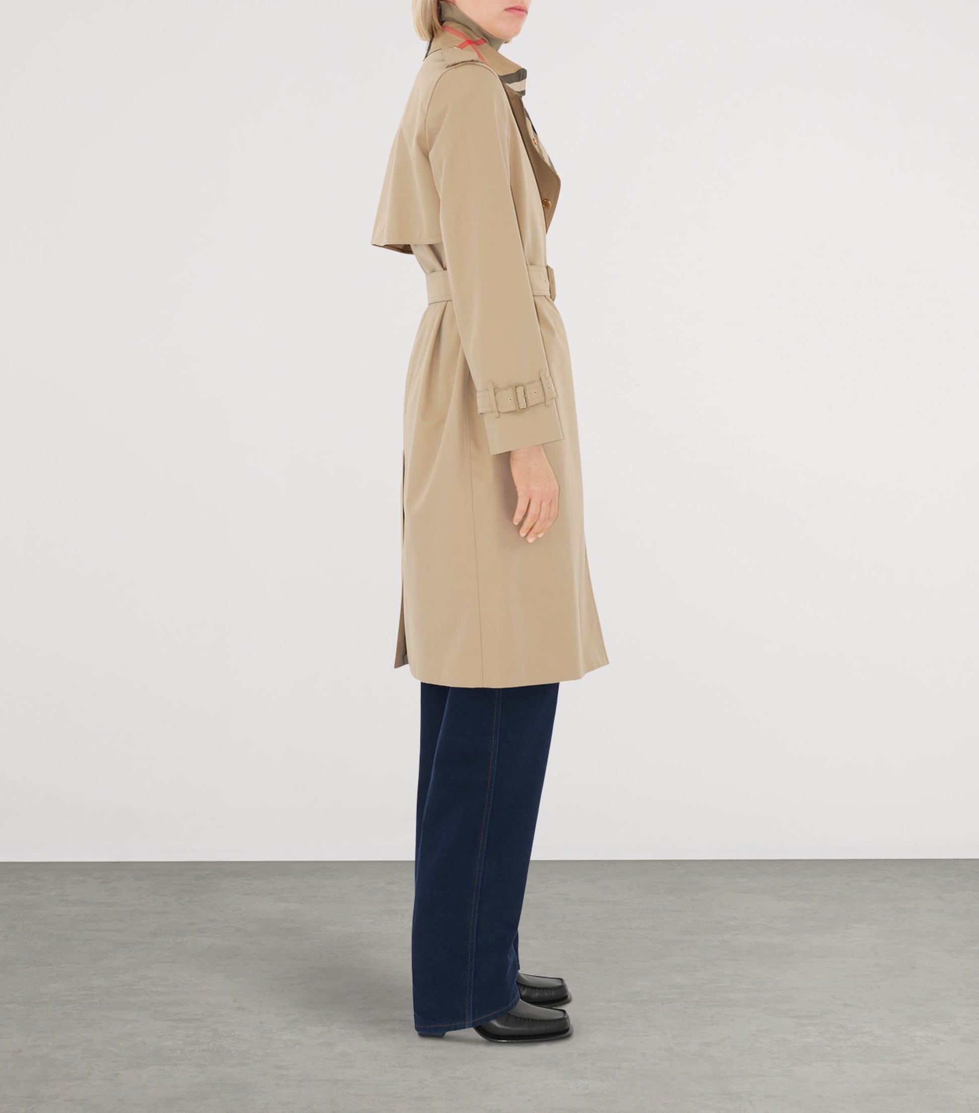 Burberry Beige Cotton Gabardine Check-Collar Trench Coat