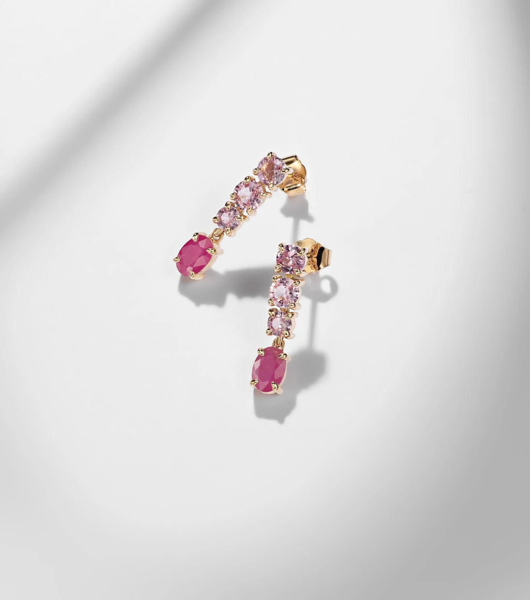 Stone and Strand - 14kt gold earrings with pink sapphire and ruby