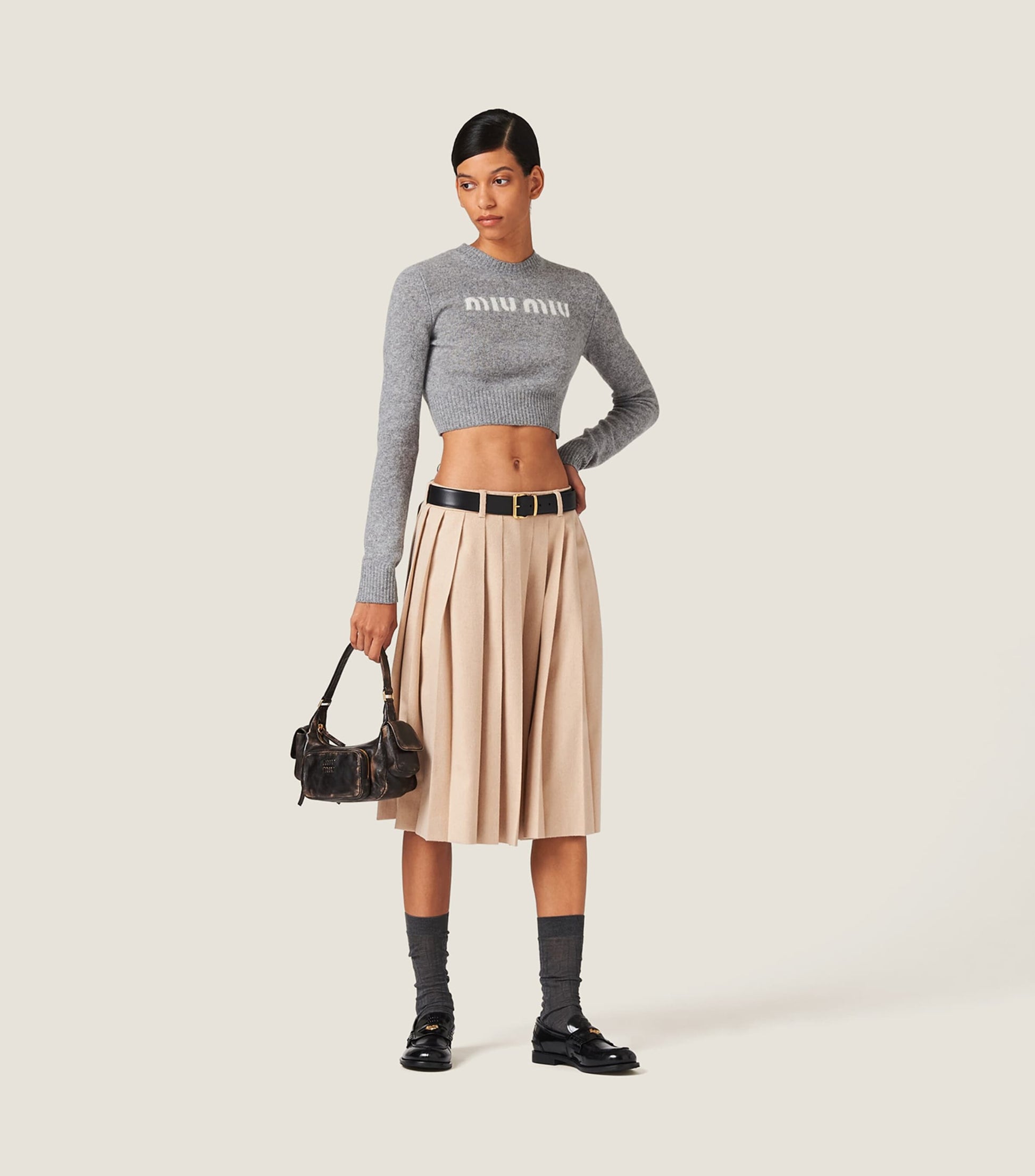 Miu Miu Grey Cashmere Logo Sweater