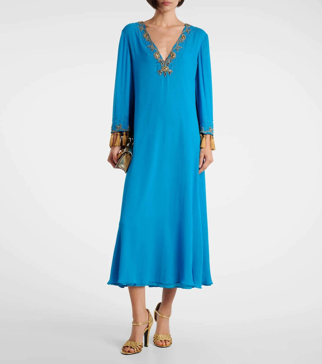 Valentino - Embellished silk georgette midi dress