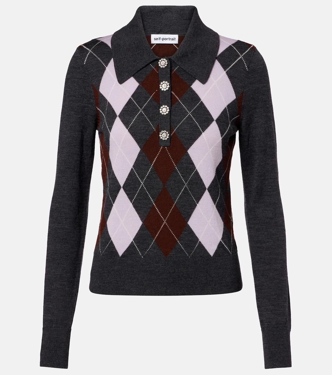 Self-Portrait - Argyle wool polo sweater