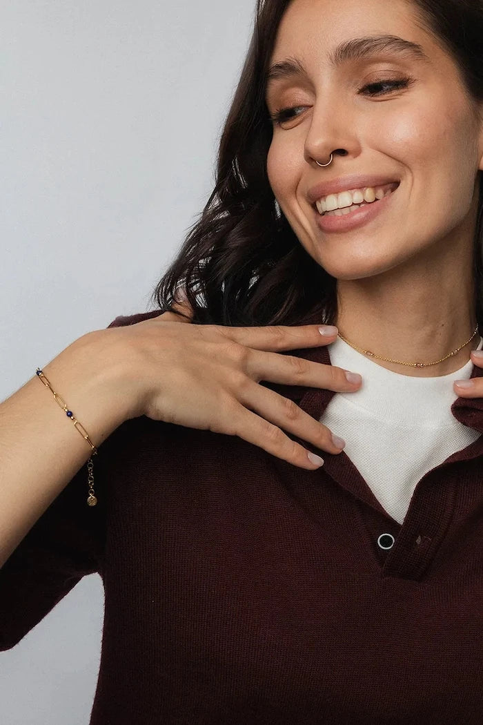 ANIA KRUK kadın altın kaplama gümüş bilezik lapis lazuli DUO
