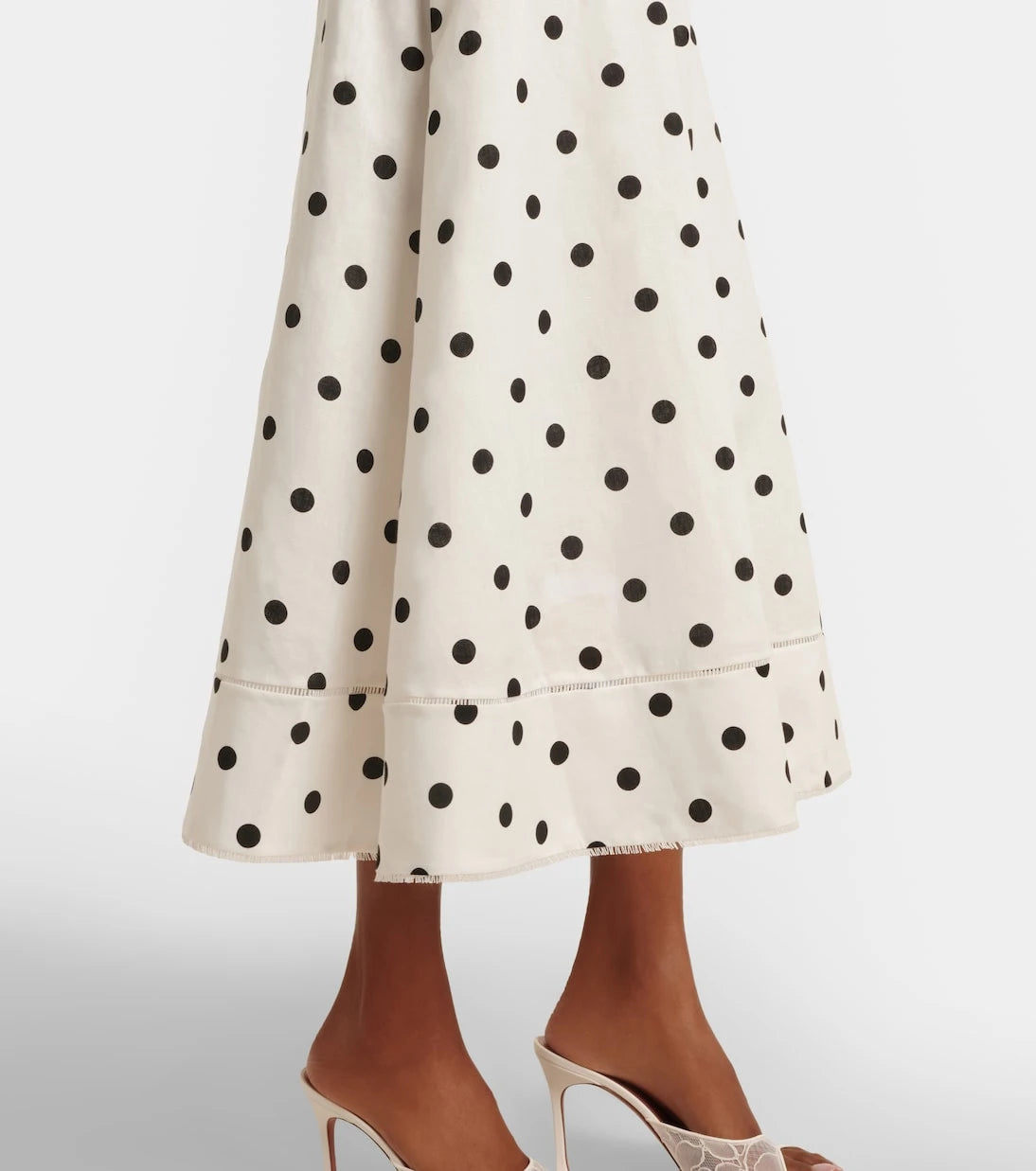 Self-Portrait - Polka-dot linen and cotton midi dress