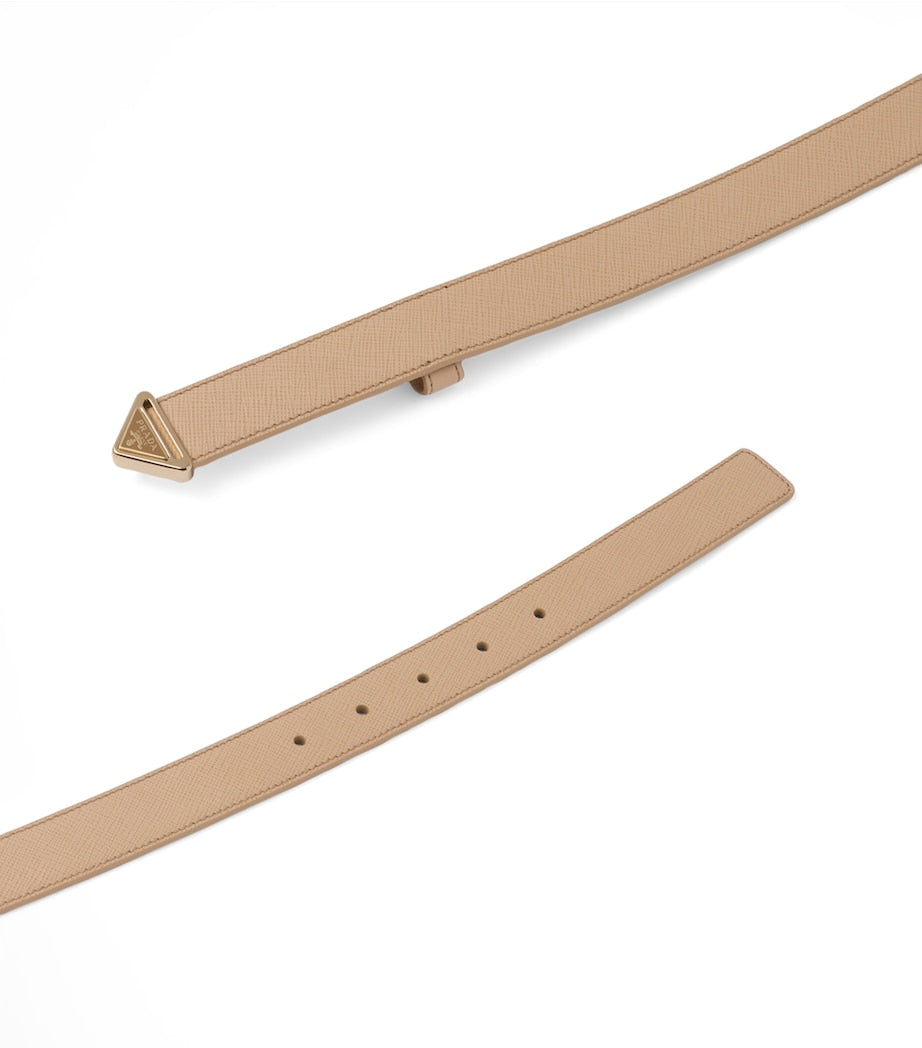 Neutral Saffiano Leather Triangle Belt