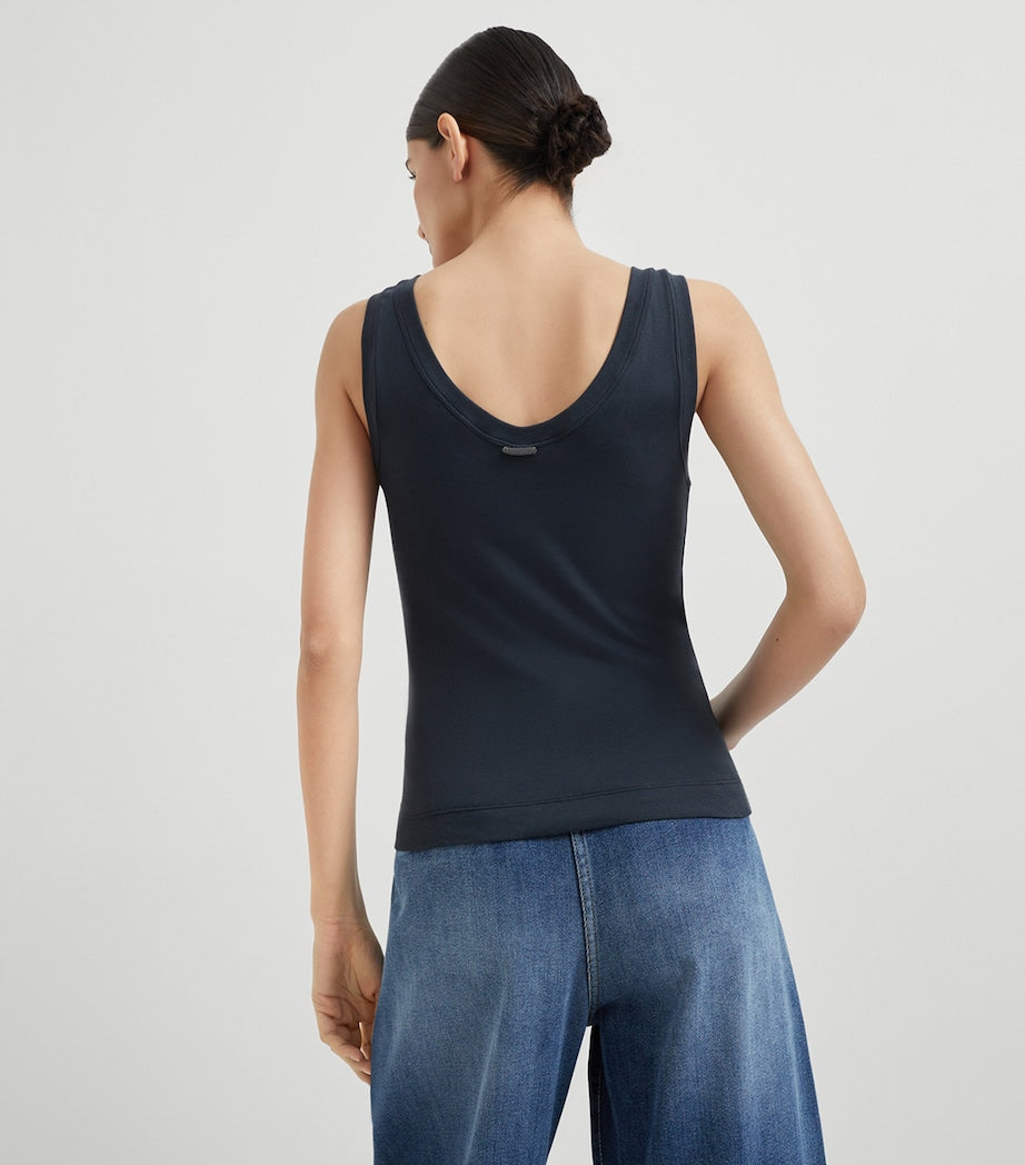 Brunello Cucinelli Blue Stretch-Cotton Scoop-Neck Tank Top