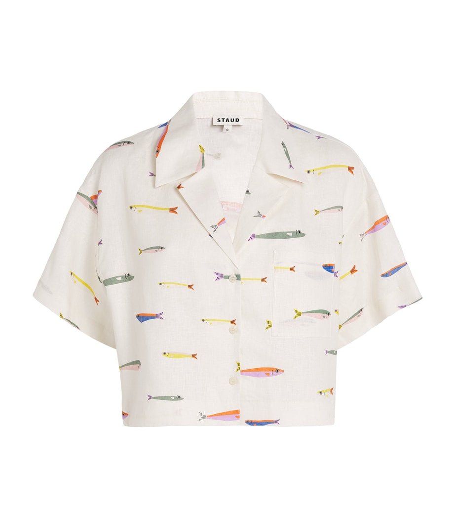 STAUD Linen Cropped Daya Shirt