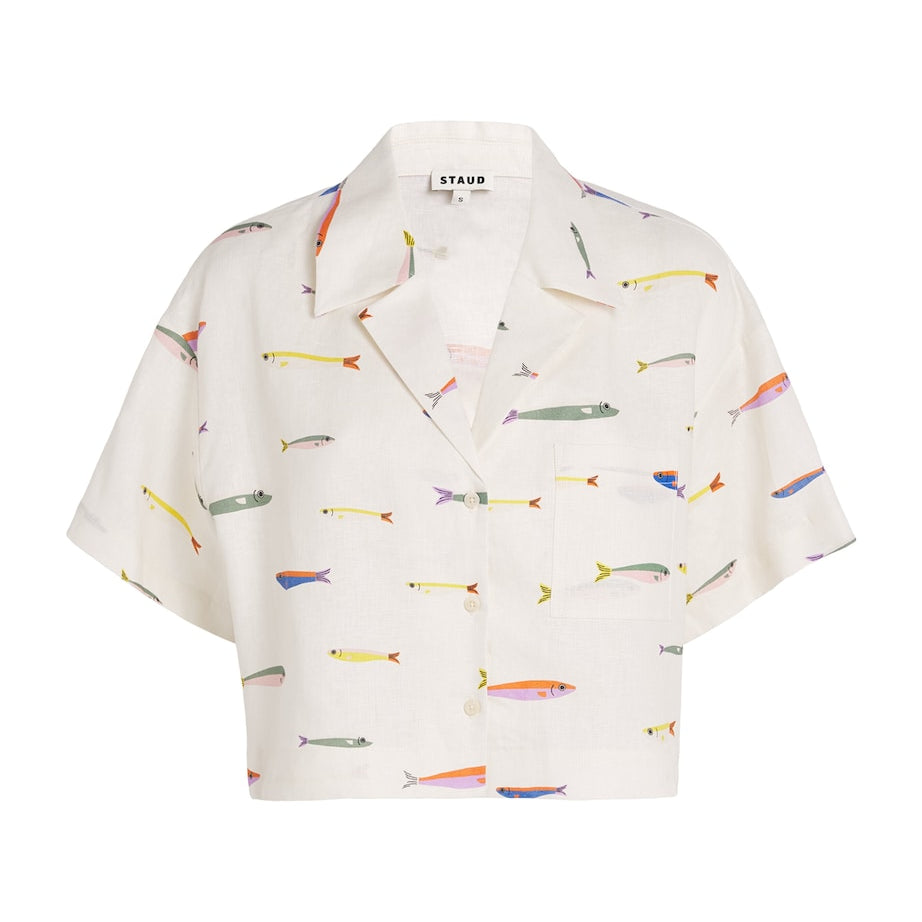 STAUD Linen Cropped Daya Shirt