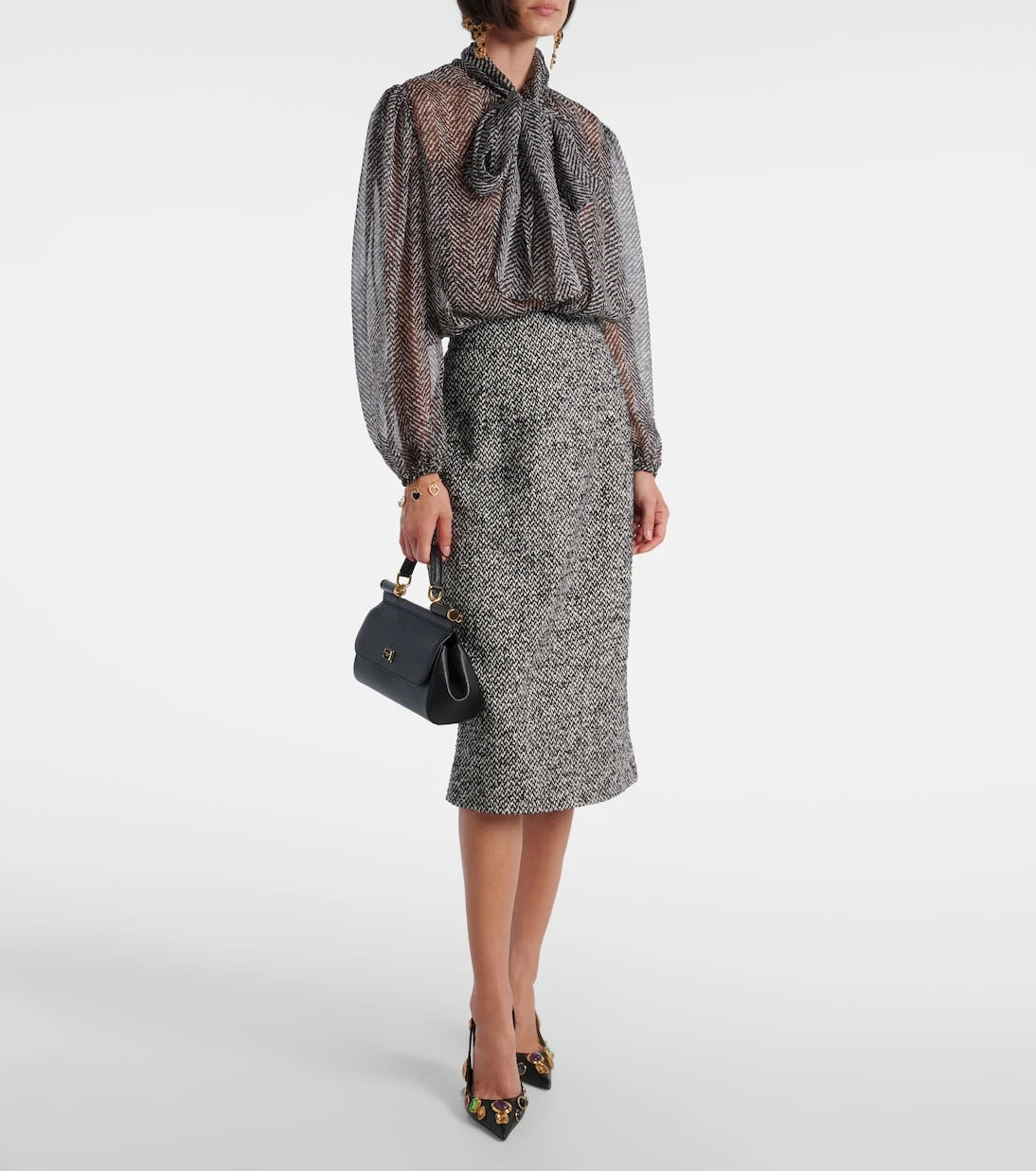 Dolce&Gabbana - Tie-neck herringbone silk chiffon blouse