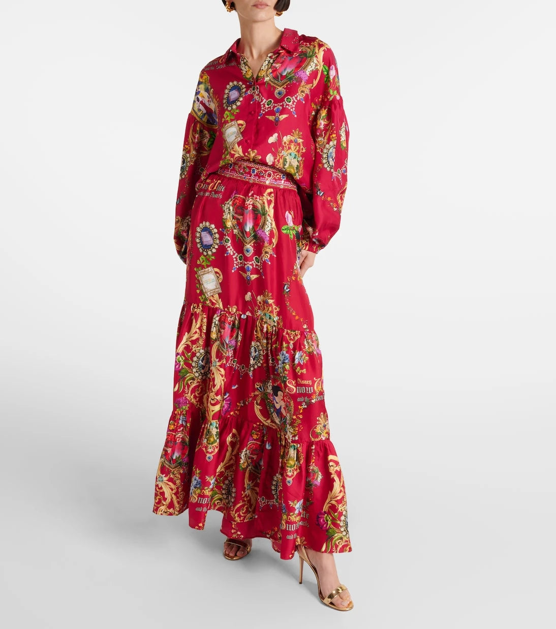 Camilla - Printed high-rise tiered silk maxi skirt