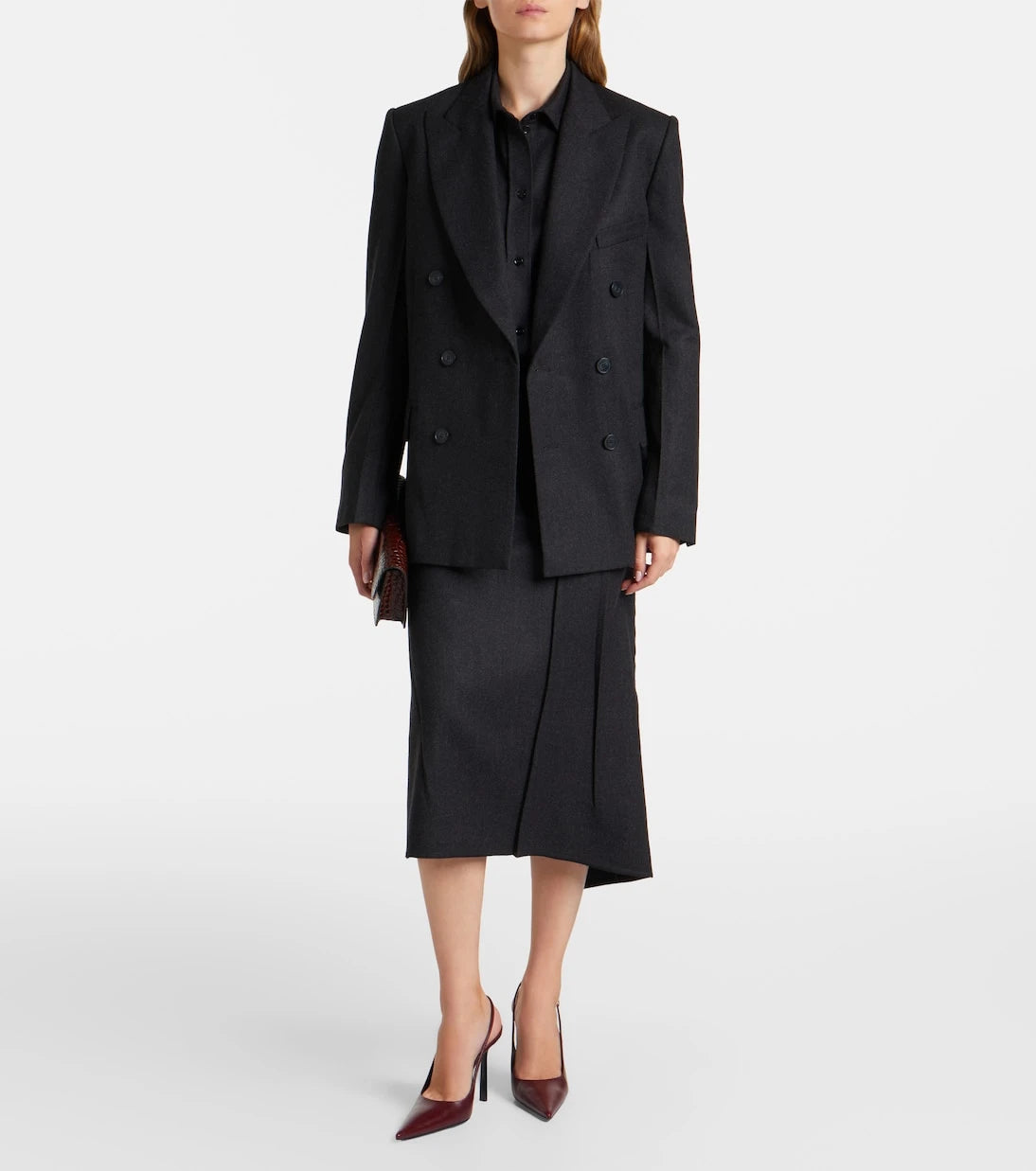 Victoria Beckham - Draped virgin wool midi skirt