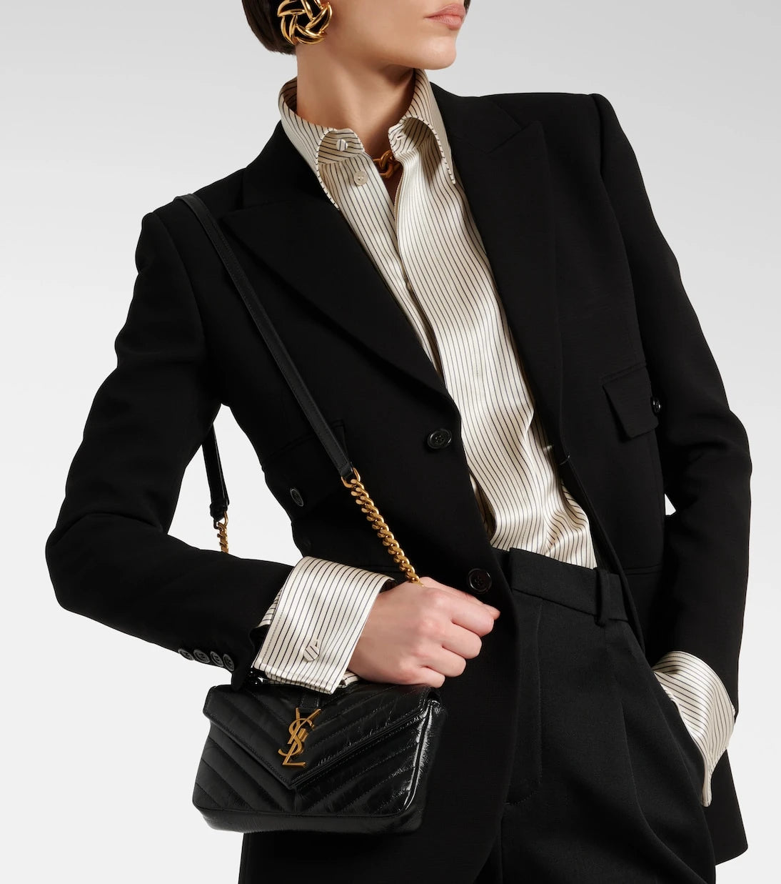 Saint Laurent - حقيبة كتف كوليدج ميني جلد مبطن