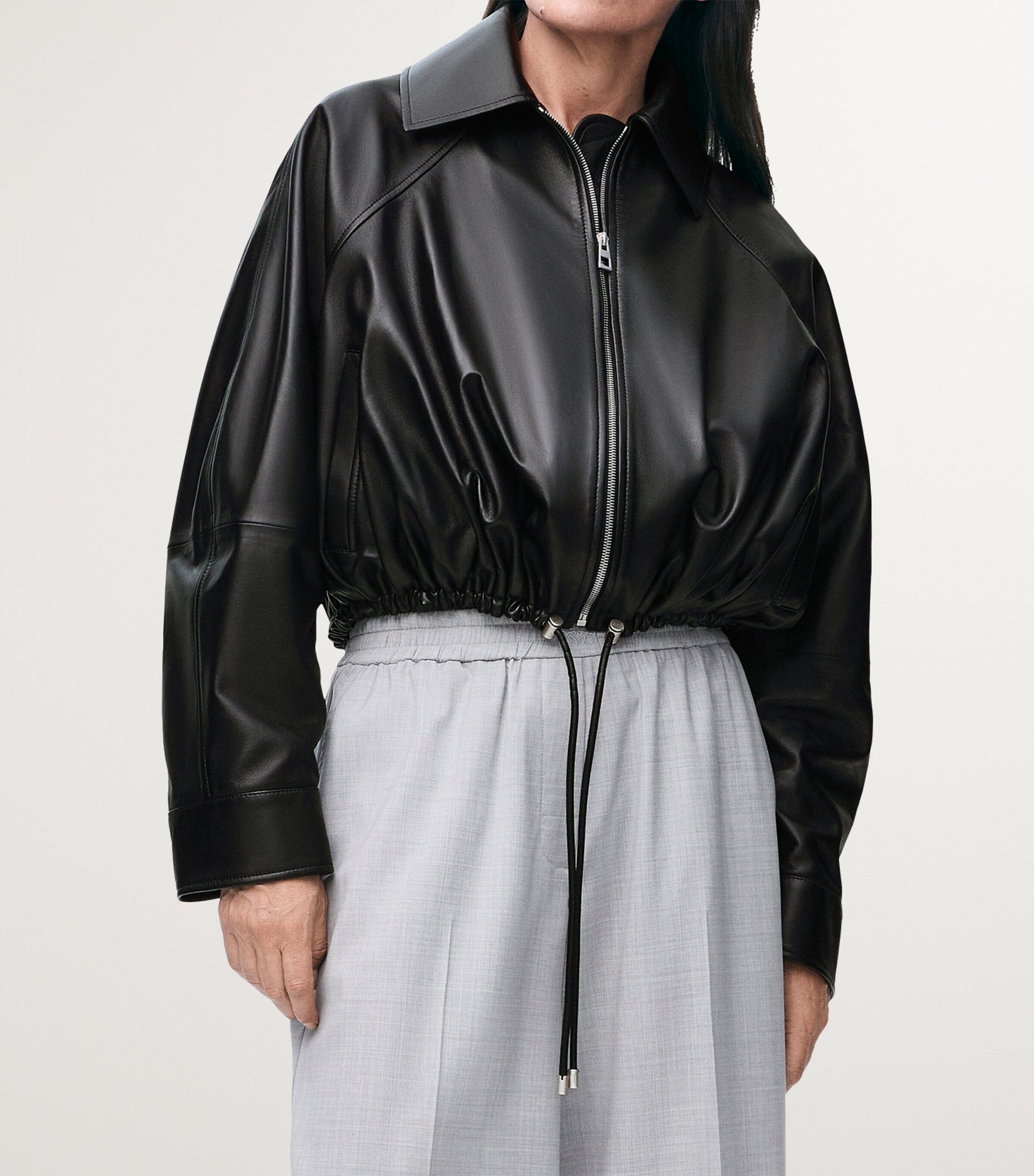 LOEWE Black Leather Balloon Jacket