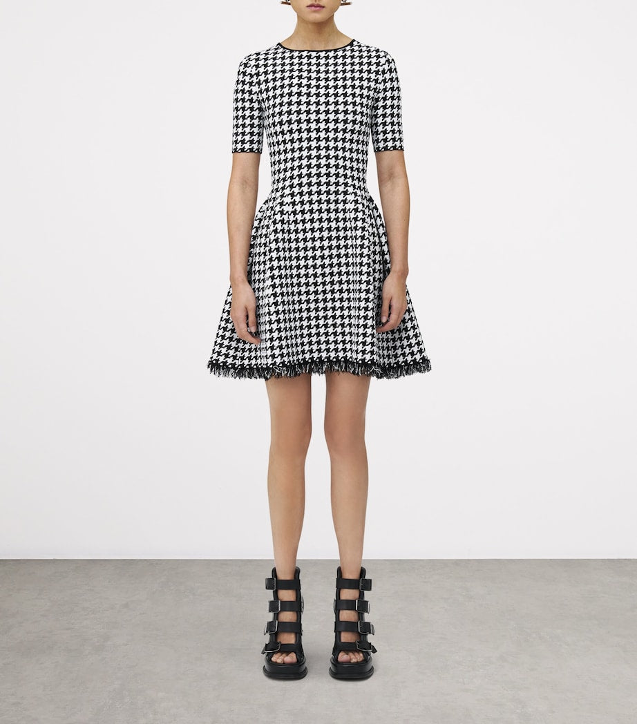 McQueen Black Frayed Houndstooth Mini Dress