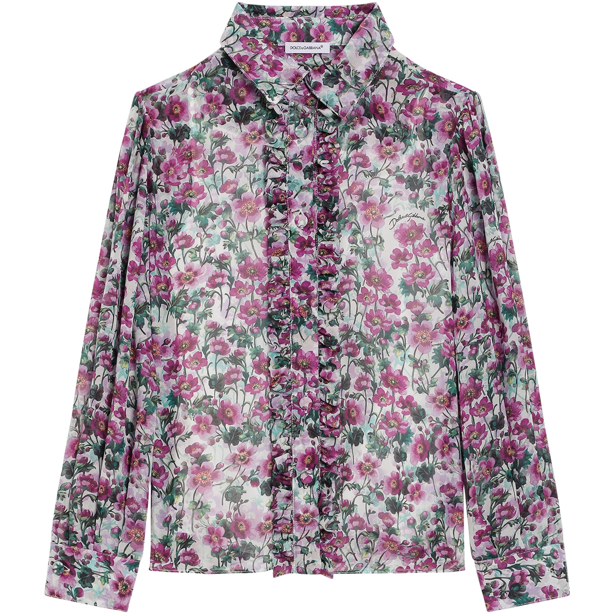 Dolce & Gabbana Kids Silk Crepe Violet Print Shirt (8-13 Years)