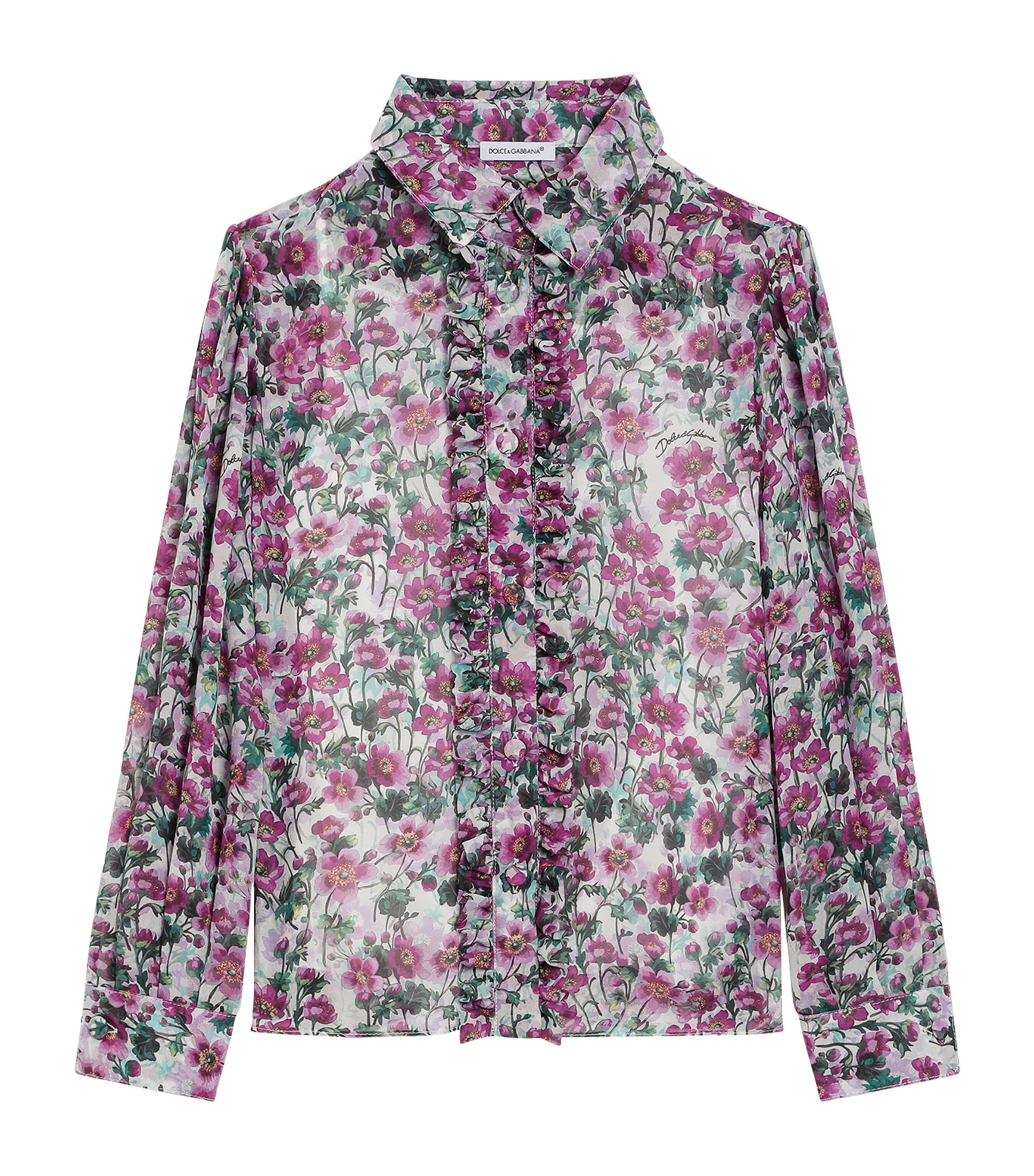 Dolce & Gabbana Kids Silk Crepe Violet Print Shirt (8-13 Years)