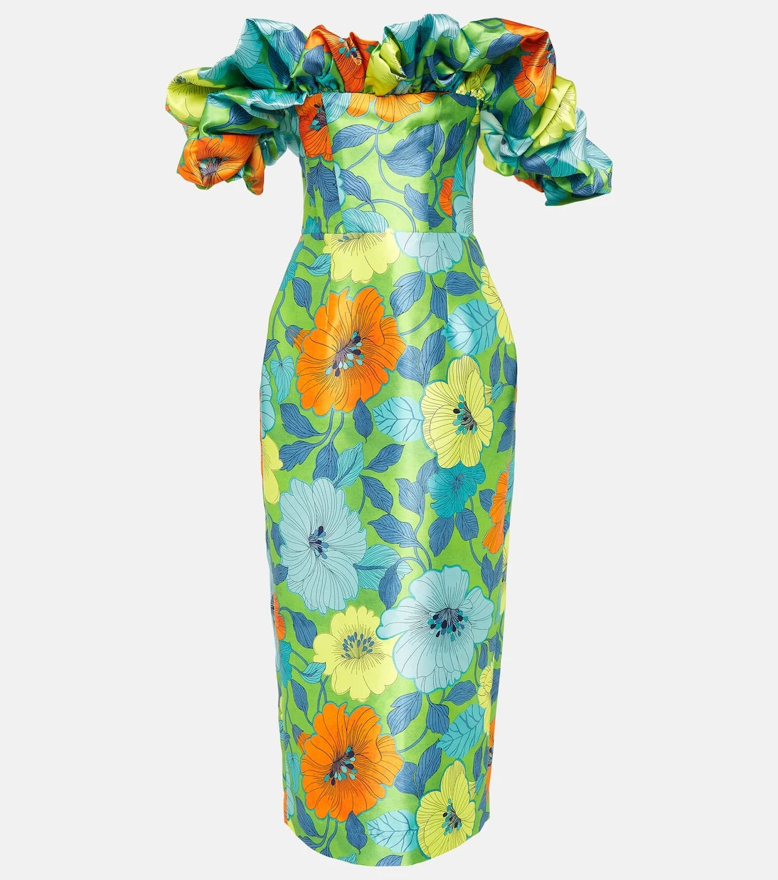Alémais - Floral ruffled satin midi dress