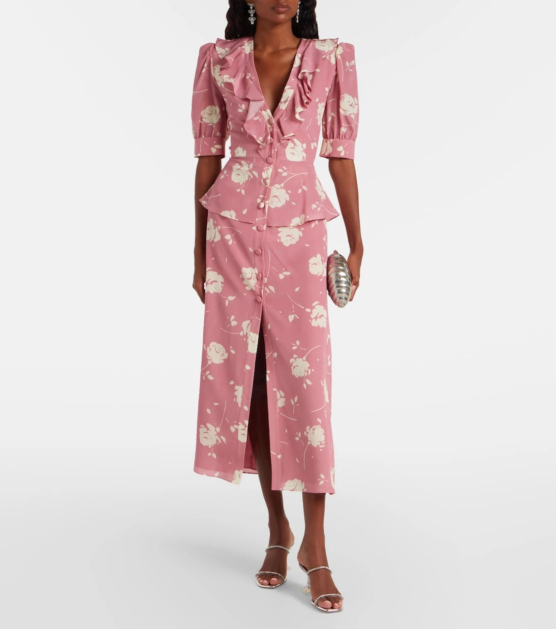Alessandra Rich - Floral ruffled silk midi dress