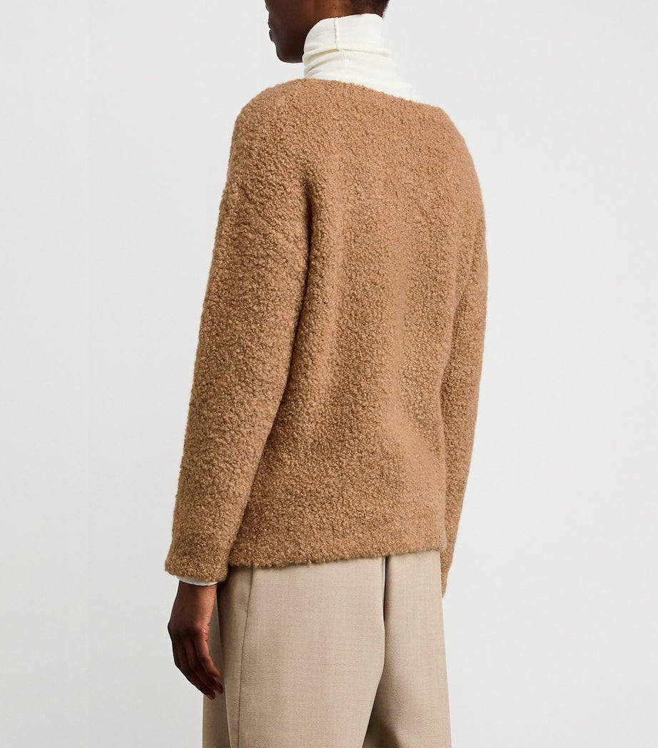 Beige Camel Wool-Silk Bouclé Oversized Sweater