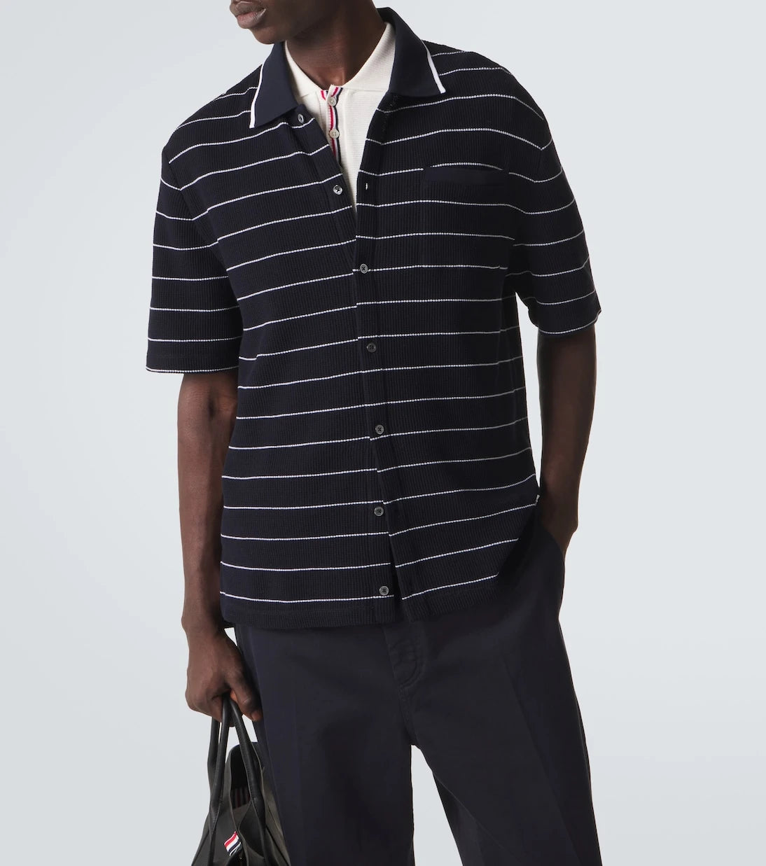 Thom Browne - Striped cotton and linen polo shirt