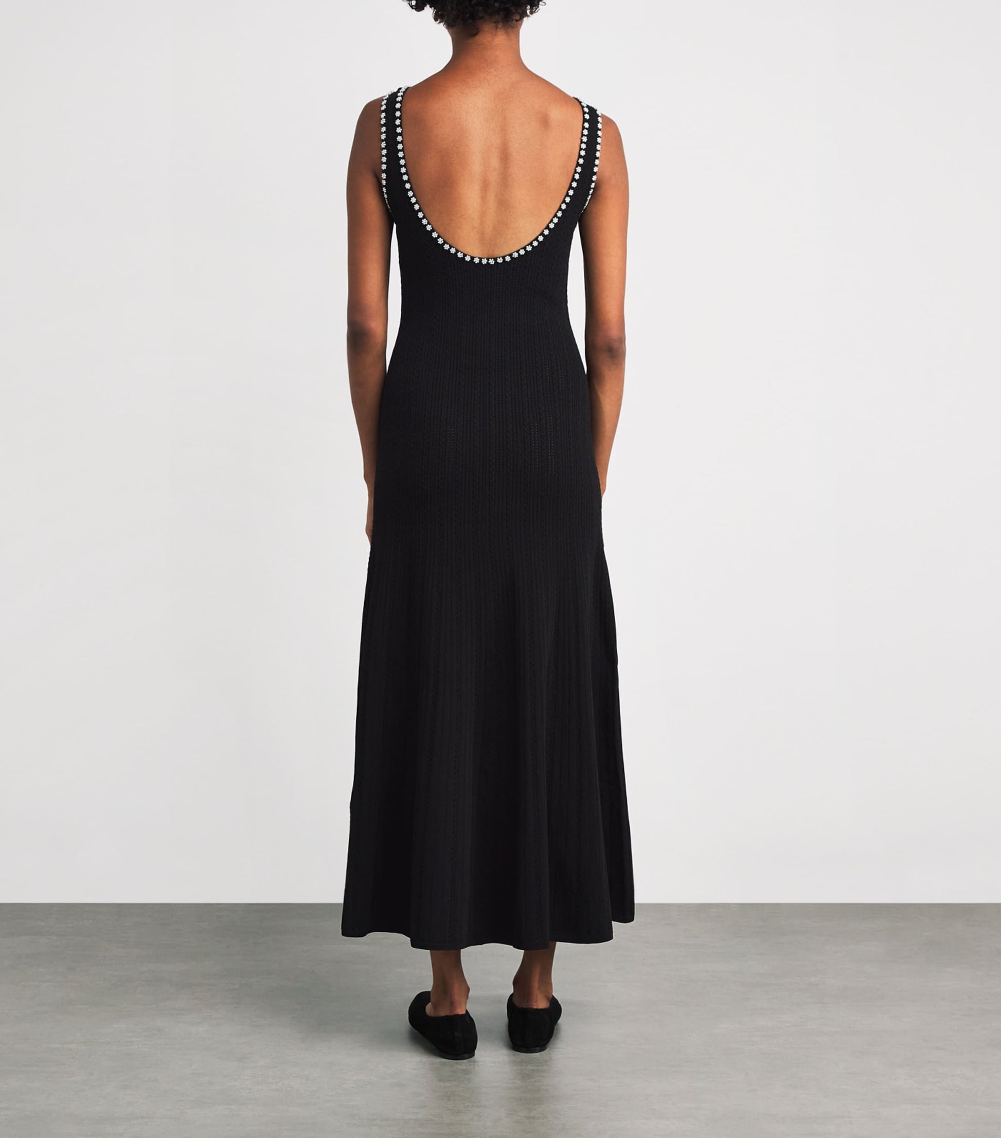 Black Knitted Pearl-Embellished Dress