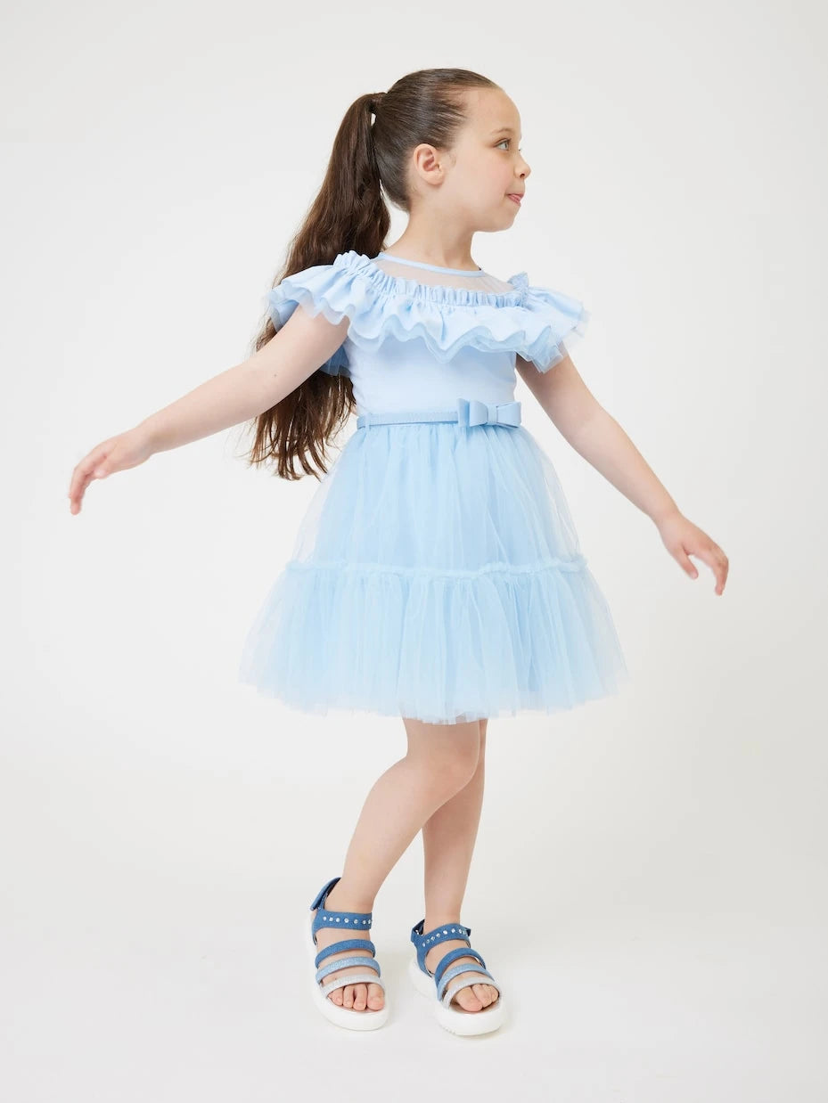Monnalisa - Ruffled bow-detail tulle dress