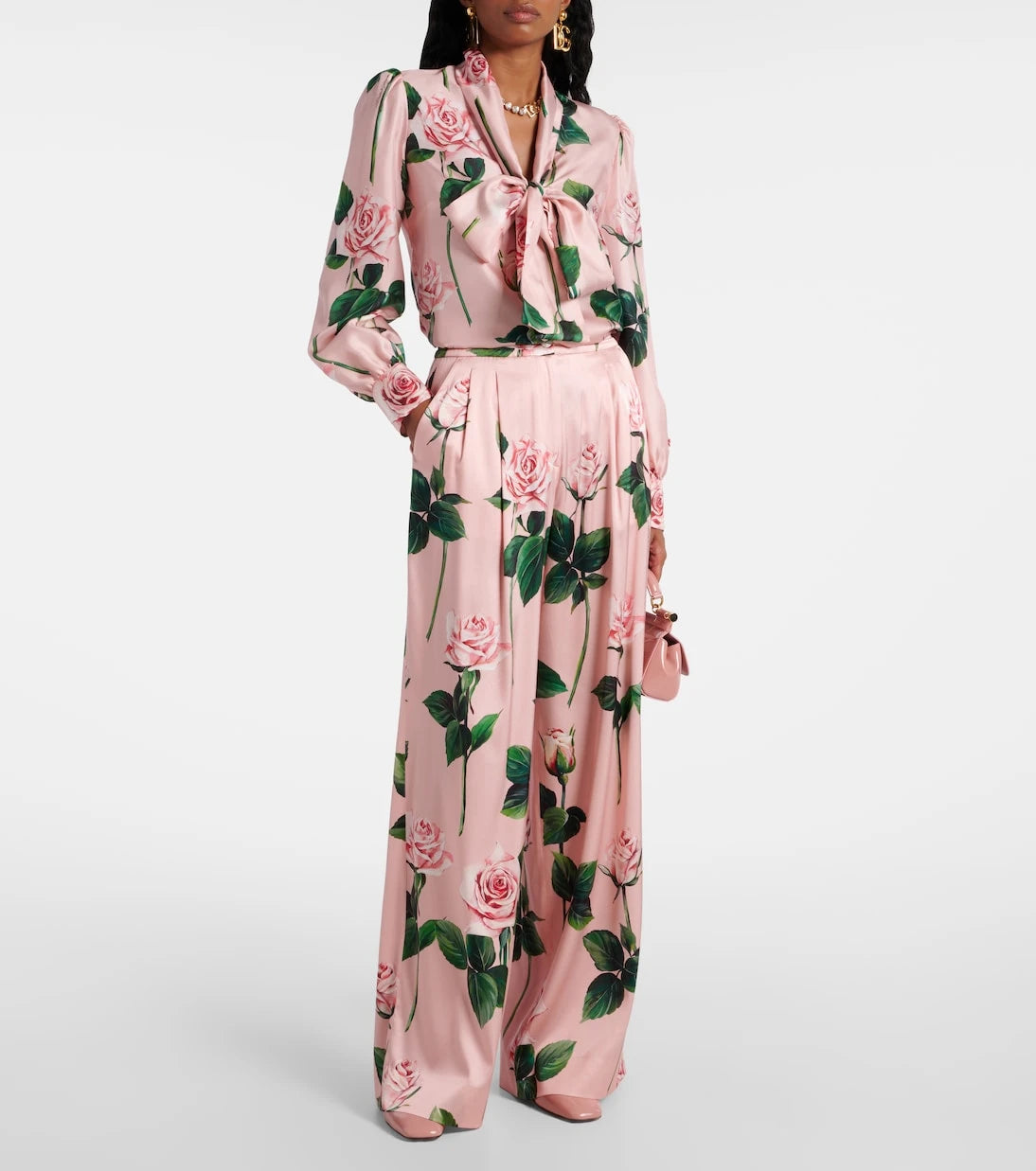 Dolce&Gabbana - Floral tie-neck silk satin blouse