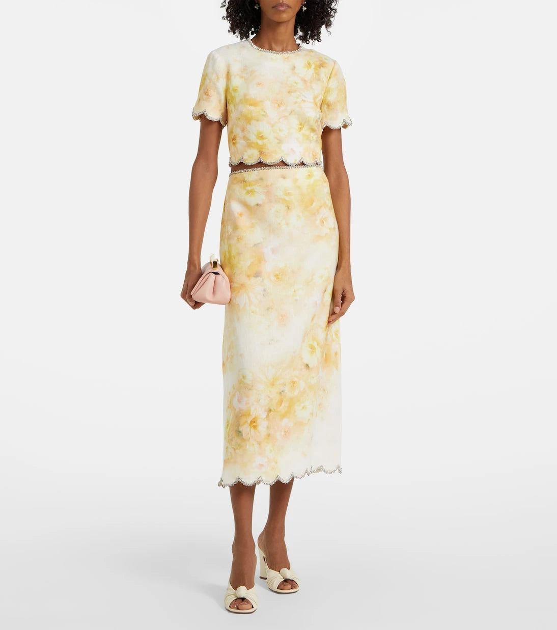 Zimmermann - Crush scalloped linen midi skirt