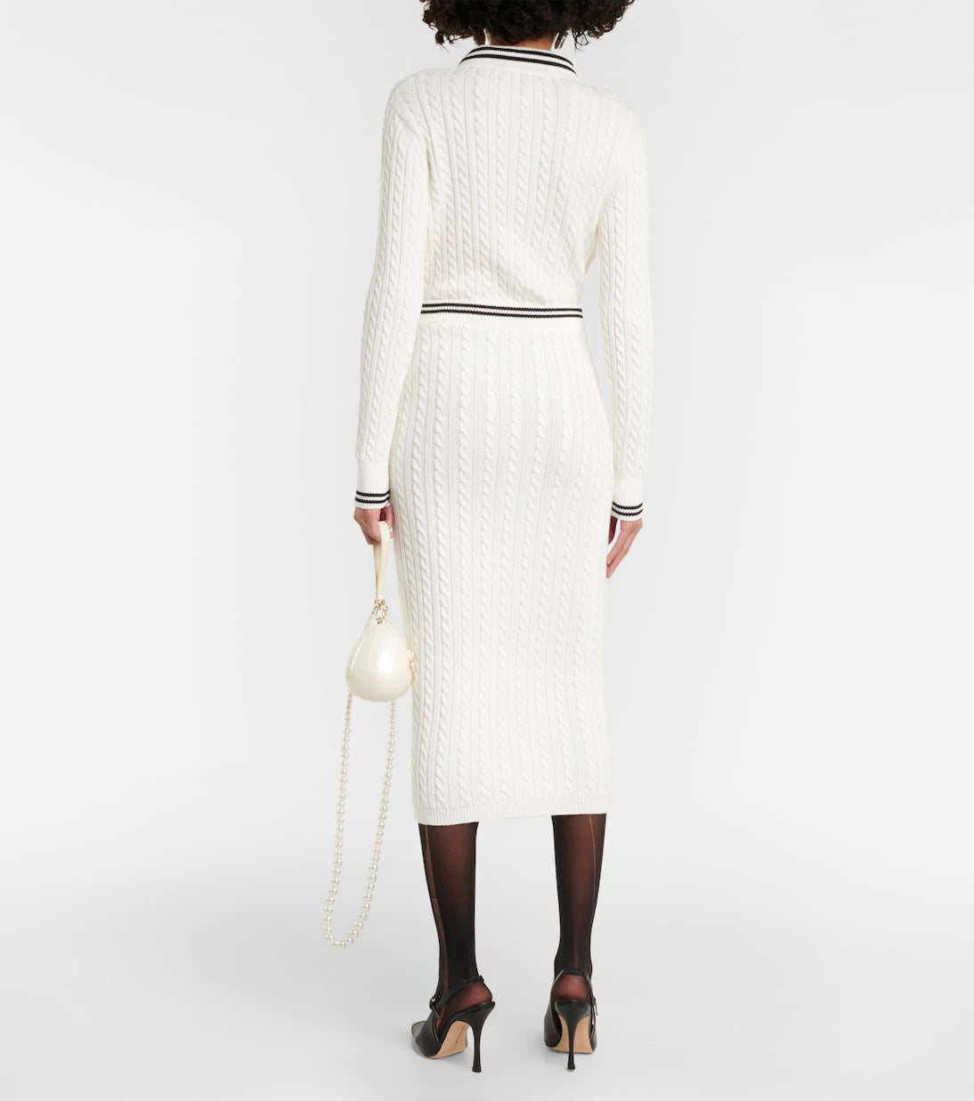 Alessandra Rich - Striped cable-knit cotton midi skirt